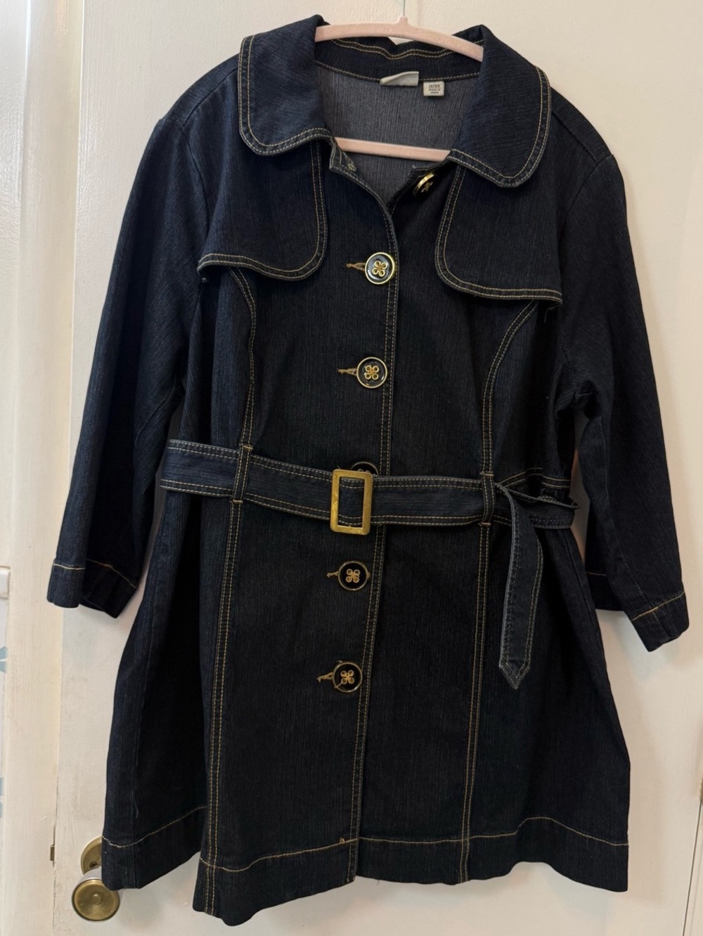 Cato Woman Dark Wash Belted Denim Trench Jacket / Coat Dress